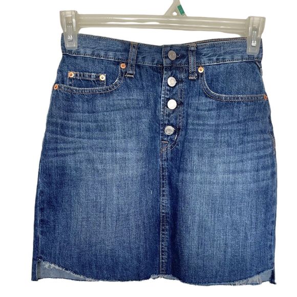 Gap Button Fly Womens Skirt Sz 25 Sz 2 Blue Denim Distressed Frayed Cut Off Mini - Picture 6 of 12